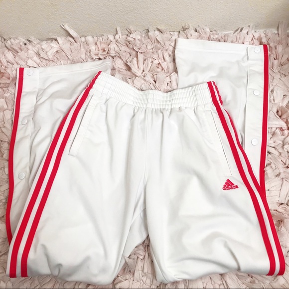 adidas Pants & Jumpsuits | Adidas White And Pink Side Snap Track Pants | Poshmark